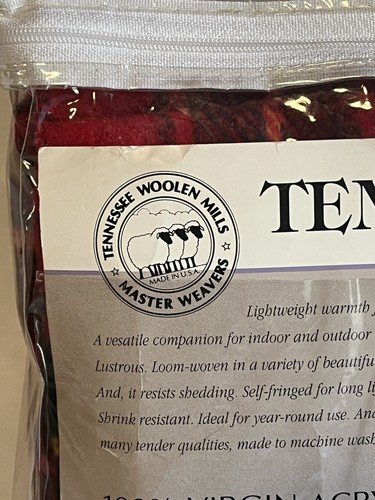 VINTAGE TENNESSEE WOOLEN MILLS FRINGED BLANKET THROW RED TARTAN PLAID 50x60 NEW - Picture 3 of 9