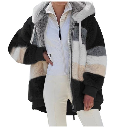 Chaqueta con capucha mullida de piel para mujer Parka Abrigo polar Invierno Abrigo cálido Prendas de abrigo # - Imagen 14 de 26