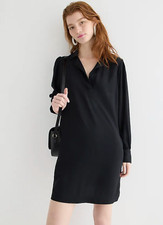 NWT J.Crew $158 Women's Long-Sleeve Shift Dress in Crepe, Black, Sz S