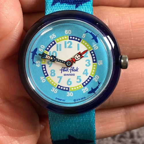 Flik Flak Unisex Kids Shark Design Blue Nylon Strap Quartz Analog Watch 6 1/2" - Picture 12 of 13