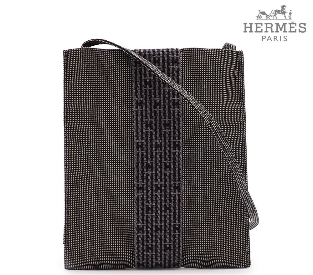 HERMES Yaleline Pochette Pouch Shoulder Bag 100967M Nylon Canvas Grey Diagonal