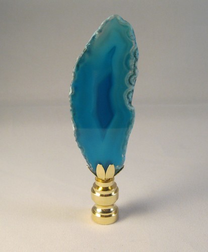 Lamp Finial-Natural BLUE/AQUA AGATE-Brass Base - Picture 6 of 9