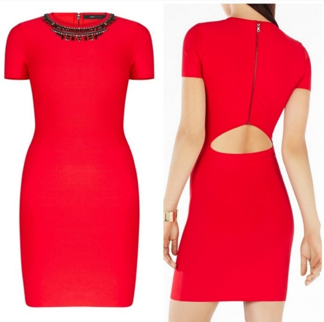パーティードレス Kaylen Embellished Cutout-Back Dress BCBG KAYLEN Embellished Cutout Back Dress Size Large | eBay