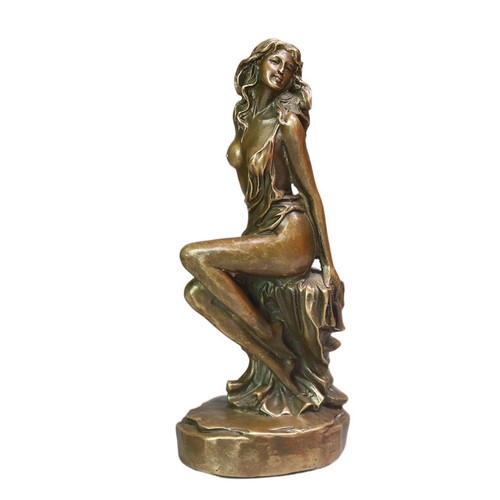 Art Deco Sculpture Brass Beautiful Nude Woman Copper Statue Figures Ornament US - Picture 3 of 9