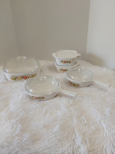 Vintage 10 Stück Corning Ware "Spice Of Life" Kasserolle, Stielpfannen & kleine Kasserolle - Bild 1 von 15