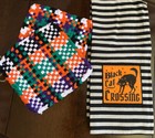 NEW 3 Piece Cotton Kitchen Towel & Handwoven Potholder Set Halloween Black Cat