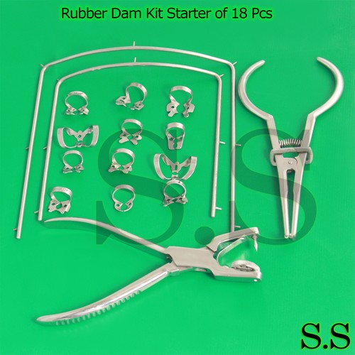 Rubber Dam Kit Starter of 18 Pcs with Frame Punch Clamps Dental Instrumen DN-592 - Picture 2 of 3