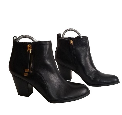 FRANCO SARTO Diana Leather Booties, Block Heel, Black, Size 9.5, Preowned - Picture 1 of 9