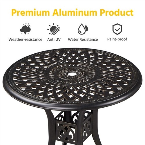 31in Cast Aluminum Patio Table Coffee Bistro Table w/Umbrella Hole for Outdoor - Picture 5 of 12
