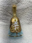 VINTAGE BLUE  GLASS BELL VENETIAN MURANO ITALY HAND PAINTED 24k Gold Rare