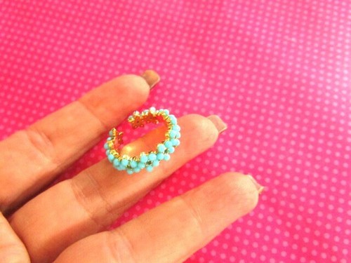 Anillo banda flor turquesa - Imagen 2 de 2