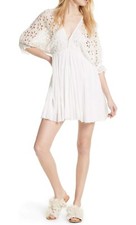 NWT Free People Bella Note Eyelet Mini Dress White Ivory Sz Small Retails $128