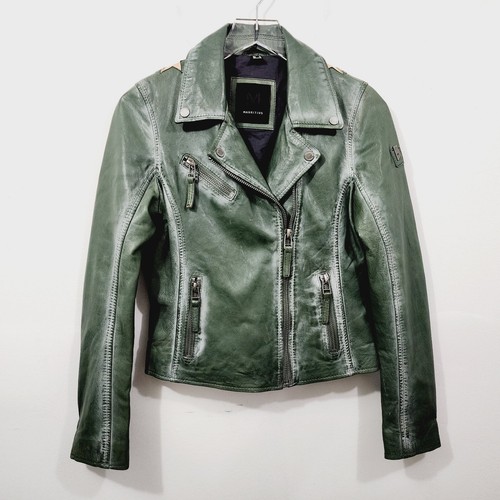 Mauritius Leather Christy Star Motorcycle Jacket in Green Women's Size US 6 & 10 - Picture 9 of 20