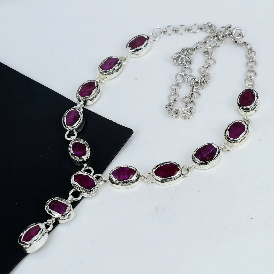 Collana In Rubino Di Kashmir Elettroformata In Argento Sterling 925 Per Lei - Immagine 3 di 4