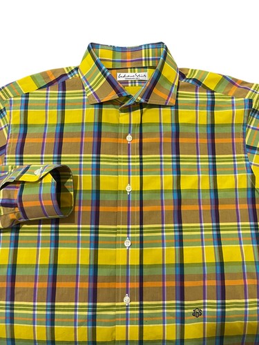 INDIVIDUALISIERTE HEMDEN Hemd Madras kariert gelb blau maßgeschneidert Größe 16 - Bild 7 von 11