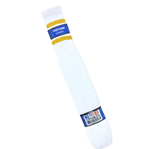 8 Stück Herren Schlauch Socken Old School Baumwolle weiß GELB Streifen 22 cm lange Socken - Bild 3 von 5