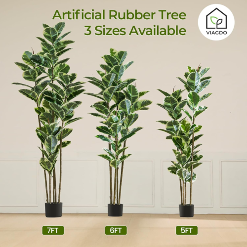 Artificial Rubber Tree Plant 6Ft Tall Faux Rubber Plant with Pot Faux Plants Ind - Picture 4 of 12