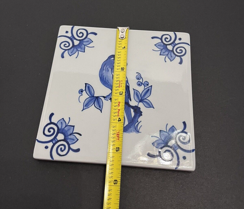 Vintage 1983 Royal Delft Azulejo Azul Remache Flor Pájaro Cuadrado Pintado a Mano Firmado - Imagen 17 de 21