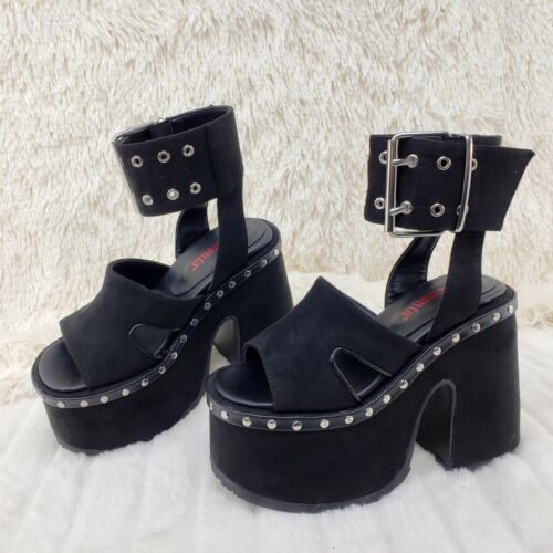 Camel 102 Stacked Black Velvet Platform Sandals Goth Punk 6-12 NY DEMONIA - Picture 3 of 10