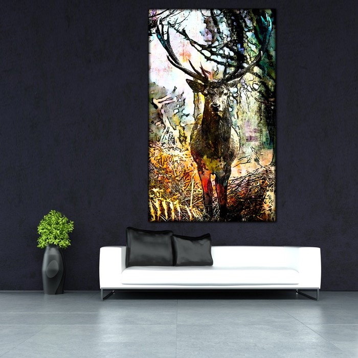 Bilder Hirsch Abstarkt Schwarz Leinwandbild Wohnzimmer