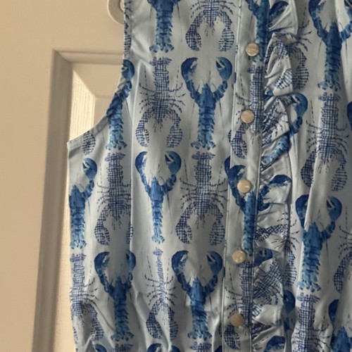 Classic Prep Childrenswear Blue Lobster Print Shortall Dixie Romper Size 7 New - Picture 8 of 10