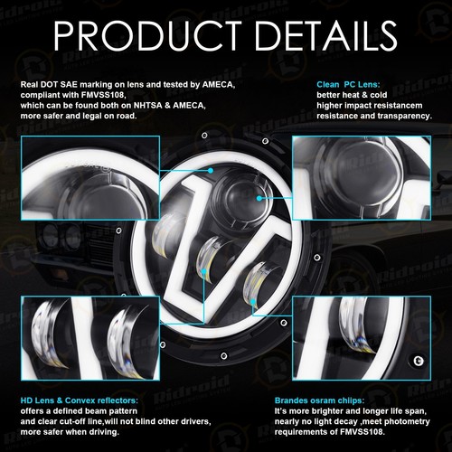 7" inch Round Projector LED Headlights Hi/Lo Beam For Freightliner FL112 Truck - 第 4/22 張圖片