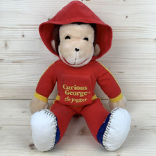 Vintage CURIOUS GEORGE The Jogger by Knickerbocker Plush Doll 18 inch w/ Hood