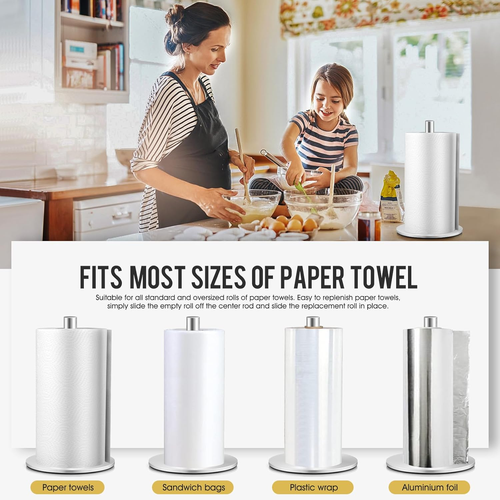 Stainless Steel Paper Towel Holder Stand - Weighted Base, Non-Slip, Easy Install - Picture 5 of 6
