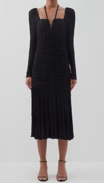 black dress ganni $583 Women's Ruched Stretch-Cloqué Midi Size FR 40/US 8 while full skirt falls 50 OFF Black Halo Classic Jackie Color:Ink