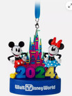 2024 Walt Disney World Dated Light-up Mickey & Minnie Castle Ornament Nib