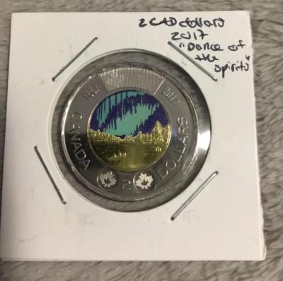 BU UNC Canada 1867-2017 150th glow-in-the-dark Dancing of spirits $2 toonie coin