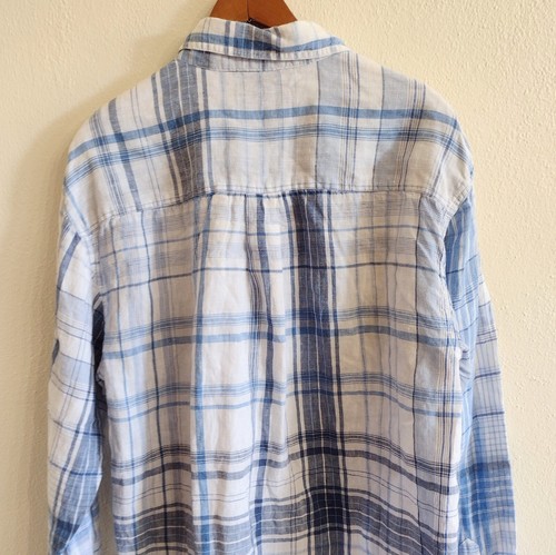 The Territory Ahead 100% Linen Shirt Long Sleeve Button Up Blue Plaid Mens L - Picture 4 of 7