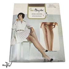 Vintage Nylon Stockings in Package Sears Cling-alon Sandstone 9 1/2 to 10 1/2