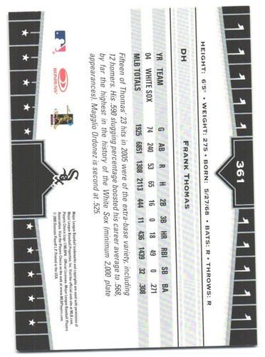2005 Donruss Champions Frank Thomas #361 - Picture 2 of 2