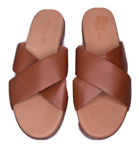 Madewell Women's Upper Leather Criss-Cross Slip On Sandals Size 8 Brown  - Picture 1 of 8