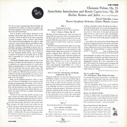 RCA LM-1988 UP1 OISTRAKH Violin CHAUSSON Poeme SAINT-SAENS Introduction BERLIOZ - Picture 2 of 3