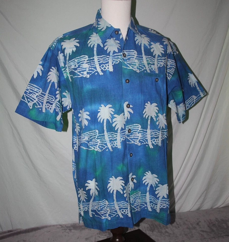 Camisa Hawaiana McNeel Palmer Clubhouse Para Hombres S Algodón Azul Palmeras Aloha Foto 4 de 4