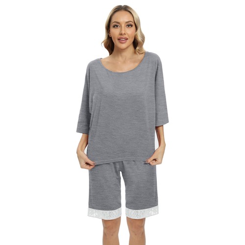2pcs/Set Women's Short Sleeve Pyjamas Shirt + Shorts Sleepwear Summer Night PJS - Picture 5 of 30