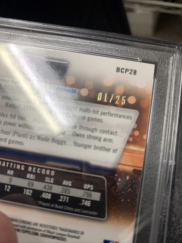 2017 Bowman Chrome Kyle Tucker Orange Shimmer Refractor 1/25 PSA 10 Gem MT - Bild 3 von 3