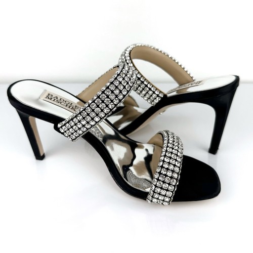 Badgley Mischka Women's Sade Jeweled Double Band Heeled Sandals Black Size 6 - Picture 4 of 10