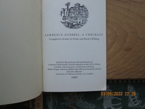 lawrence durrell a checklist - robert a potter 1961 - Imagen 3 de 6