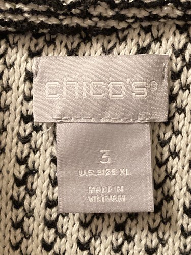 Chico's Sweater Jacket Size L Textured Tweed Knit Fringe Black White Size 3 - Picture 9 of 12