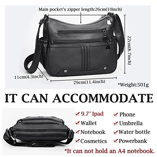 Women Soft PU Leather Shoulder Handbag Multi Pocket Crossbody Bag Ladies Black - Picture 3 of 6