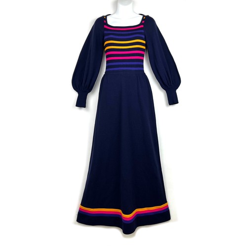 Crissa Linea Italiana 70s Maxi 100% Wool LS Dress Bohemian Vintage Womens 12 M/L - Picture 1 of 6