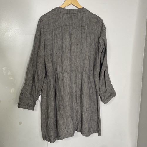FLAX 100% Linen Button Lagenlook Duster Black Stripe Medium - Picture 2 of 6