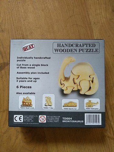 Quay Handcrafted Wooden Puzzle BRONTOSAURUS 6 Pieces Sealed Nice Gift Item - Imagen 2 de 3
