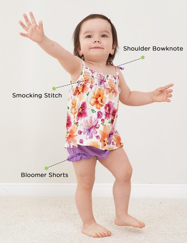 Infants Baby Girls 2 Piece Summer Outfits Set Smocked Tank Top and Bloomer Sh... - Picture 2 of 6