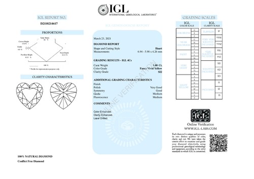 Herz loser Diamant (1,08 ct lebendiges Gelb (verbessert) Si2 () Reinheit) IGL - Bild 4 von 5
