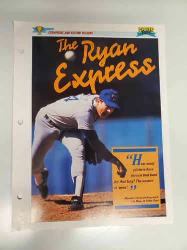 Sports Pages Texas Rangers MLB Baseball Nolan Ryan 7.75" x 10" Page Sheet 1993 - Picture 1 of 2