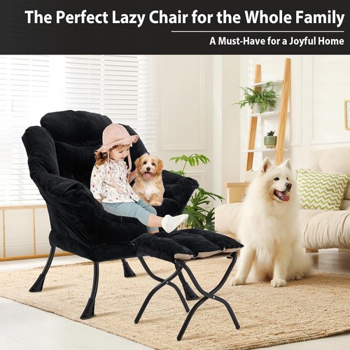 Lazy Chair Thick Padded, Accent Chair Velvet Upholstered with Wide Seat - Picture 169 of 263